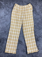 Billabong Pants Plaid Women's Yellow White Beach Wide-Leg Pull-On Sz M