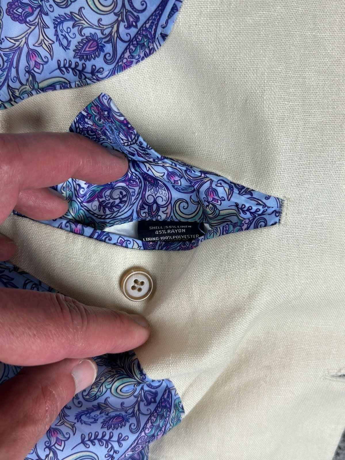 TailorByrd Collection Mens 38R Cream Linen Blend Blazer Paisley Lined Sport Coat