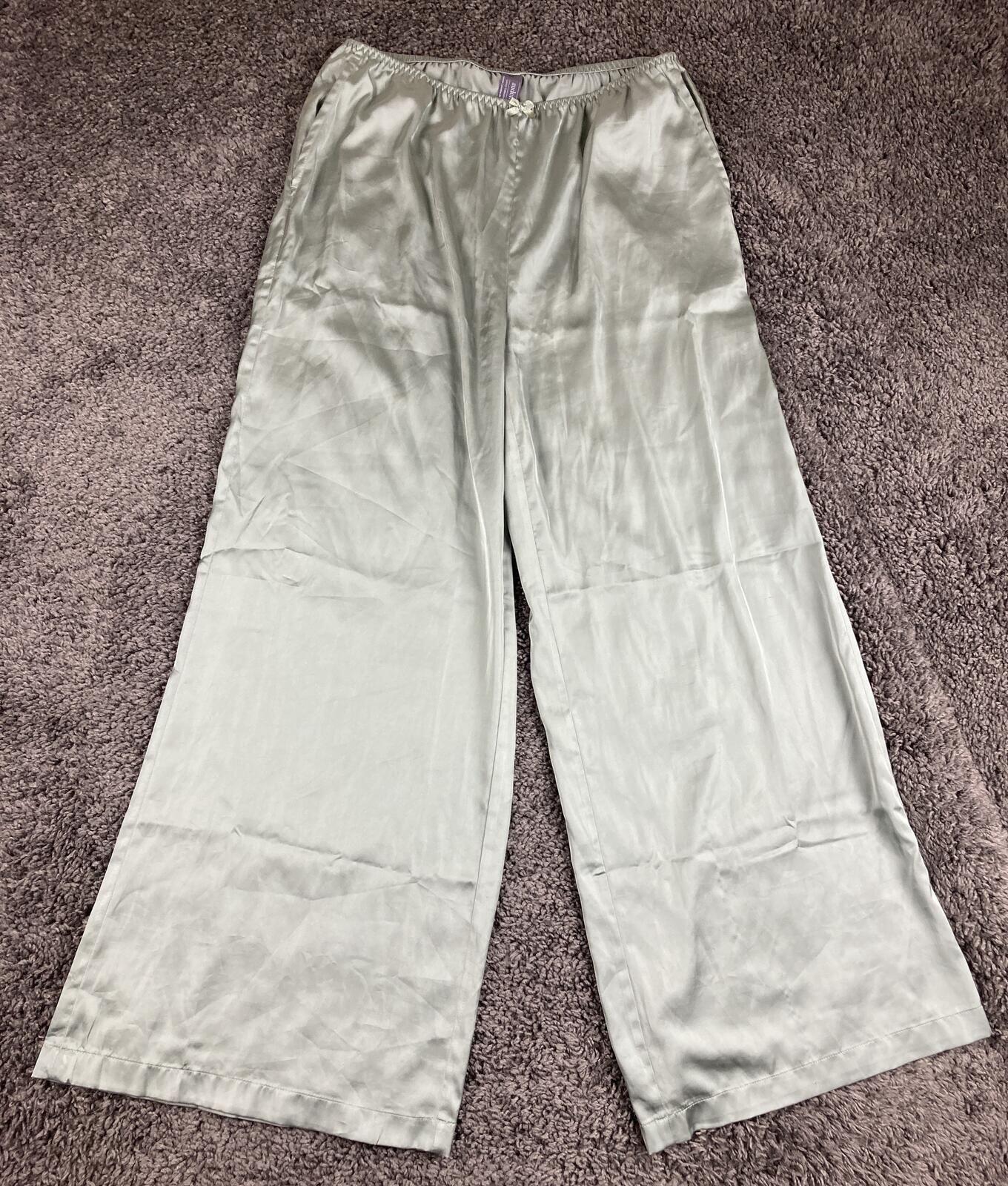 Auden Luxury Collection Satin Pajama Pants Sage Green Wide Leg Sleepwear Sz M
