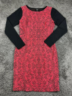 Nicole Miller Dress Red Black Zebra Animal Print Sheath Long Sleeve Knit Sv L