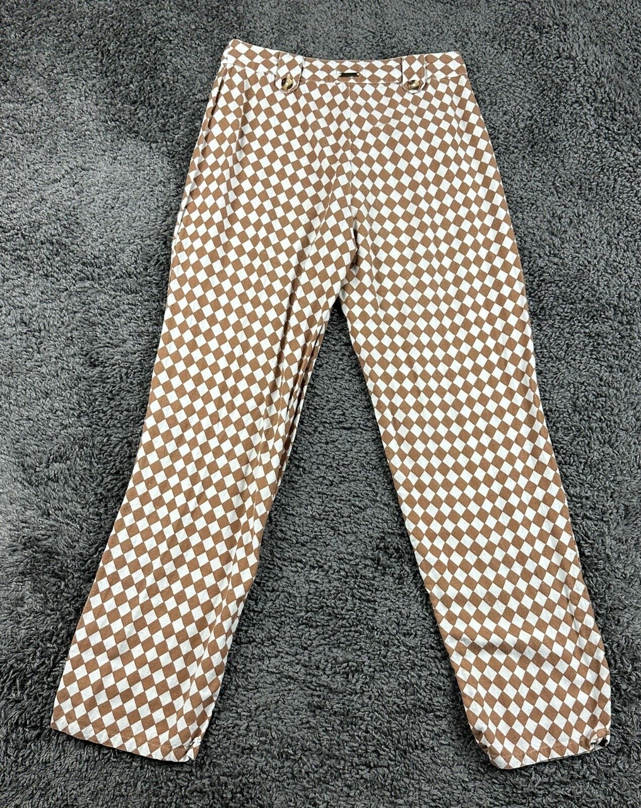 Billabong Womens Brown Checkerboard Diamond High Rise Linen Blend Pants Sz 25