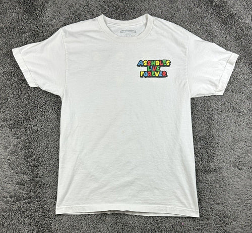 A$$holes Live Forever T-Shirt Mens L White Mario N64 Parody Graphic Tee Linda F