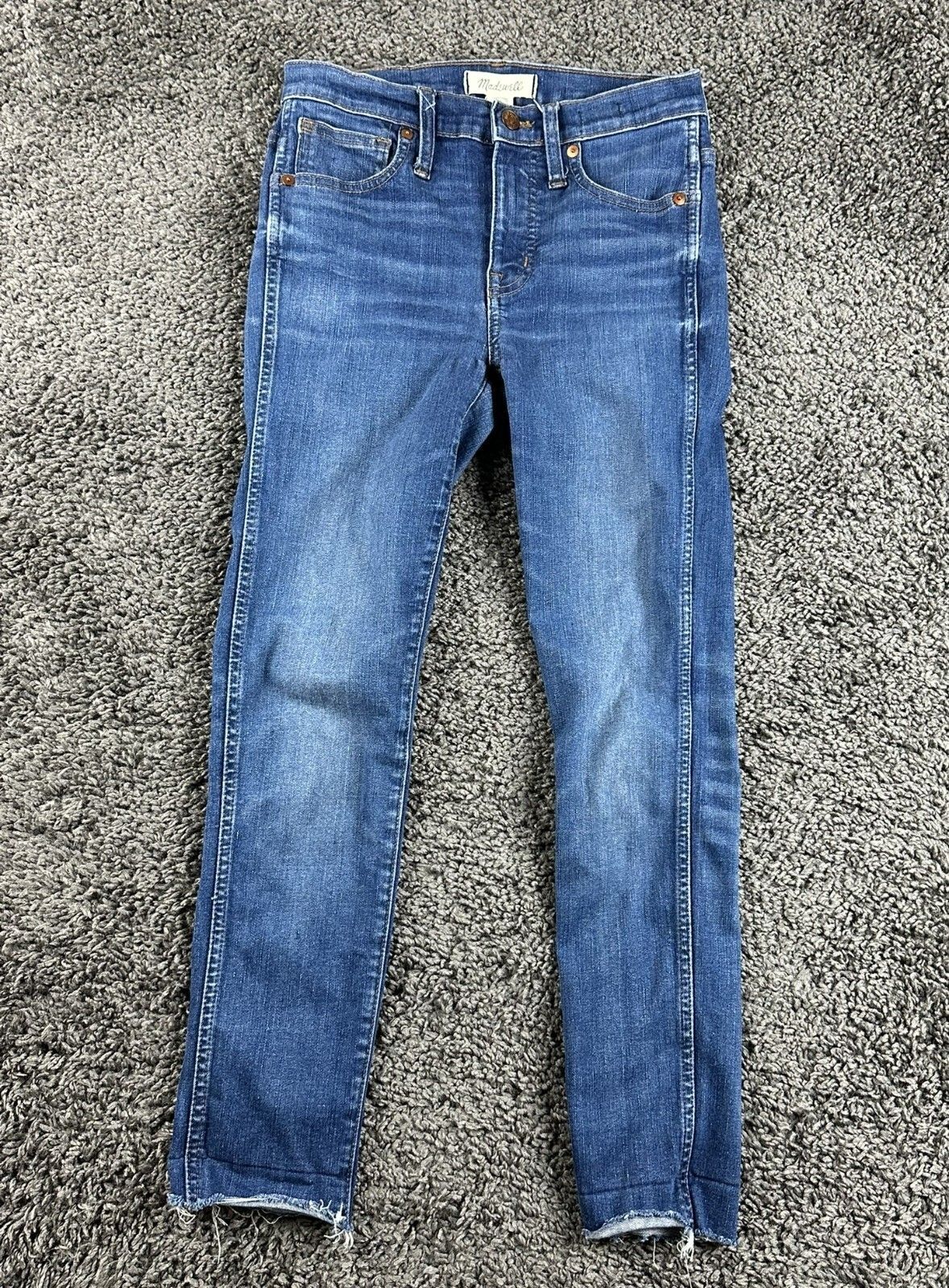 Madewell 9" High Rise Skinny Jeans Blue Raw Hem Denim Stretch Womens Sz 25
