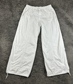 ZARA Mens Large White Cotton Parachute Pants Drawstring Cuffs Wide Leg Track