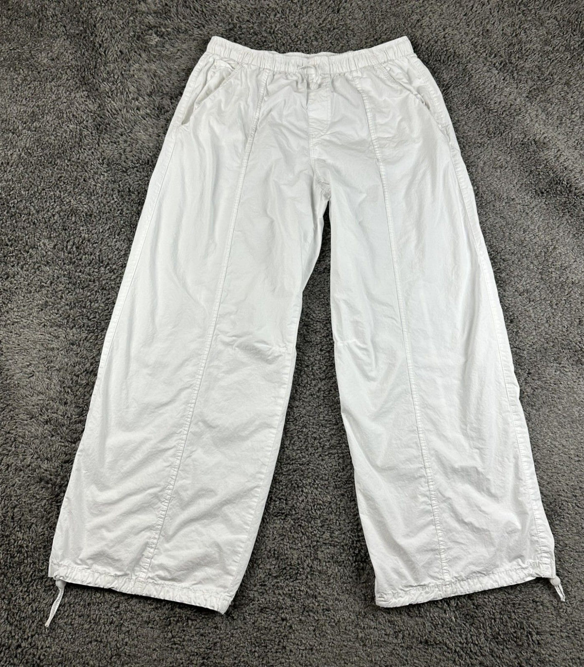 ZARA Mens Large White Cotton Parachute Pants Drawstring Cuffs Wide Leg Track
