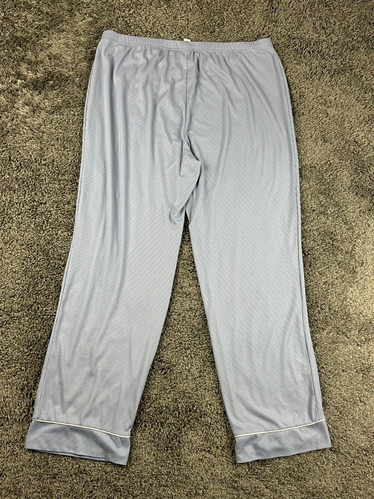 Nicole Miller New York Womens Pajama Set Large Blue Ribbed Top and Pants PJs