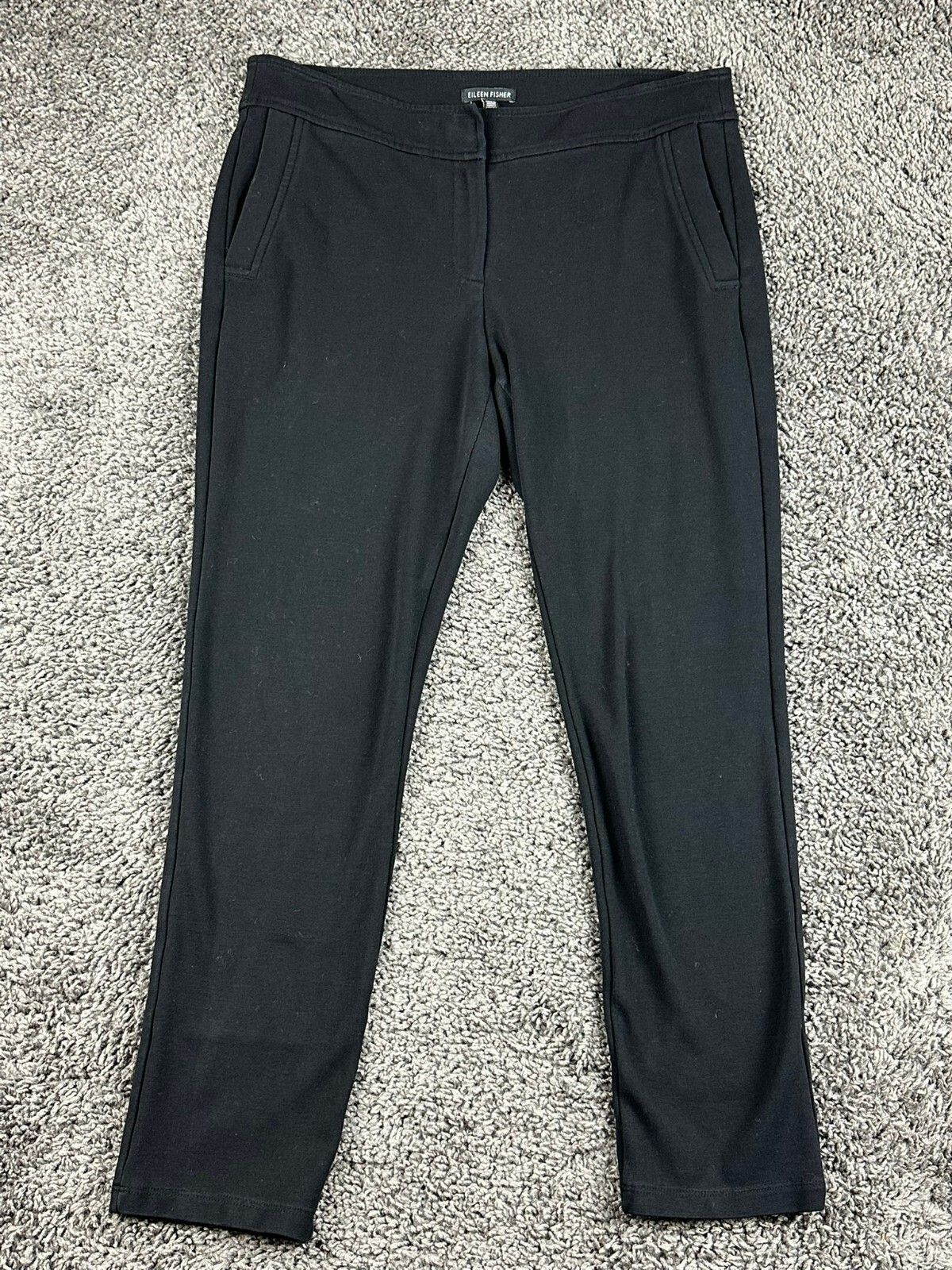 Eileen Fisher Black Milano Viscose Knit Slim Tapered Dress Pants Stretch S/P