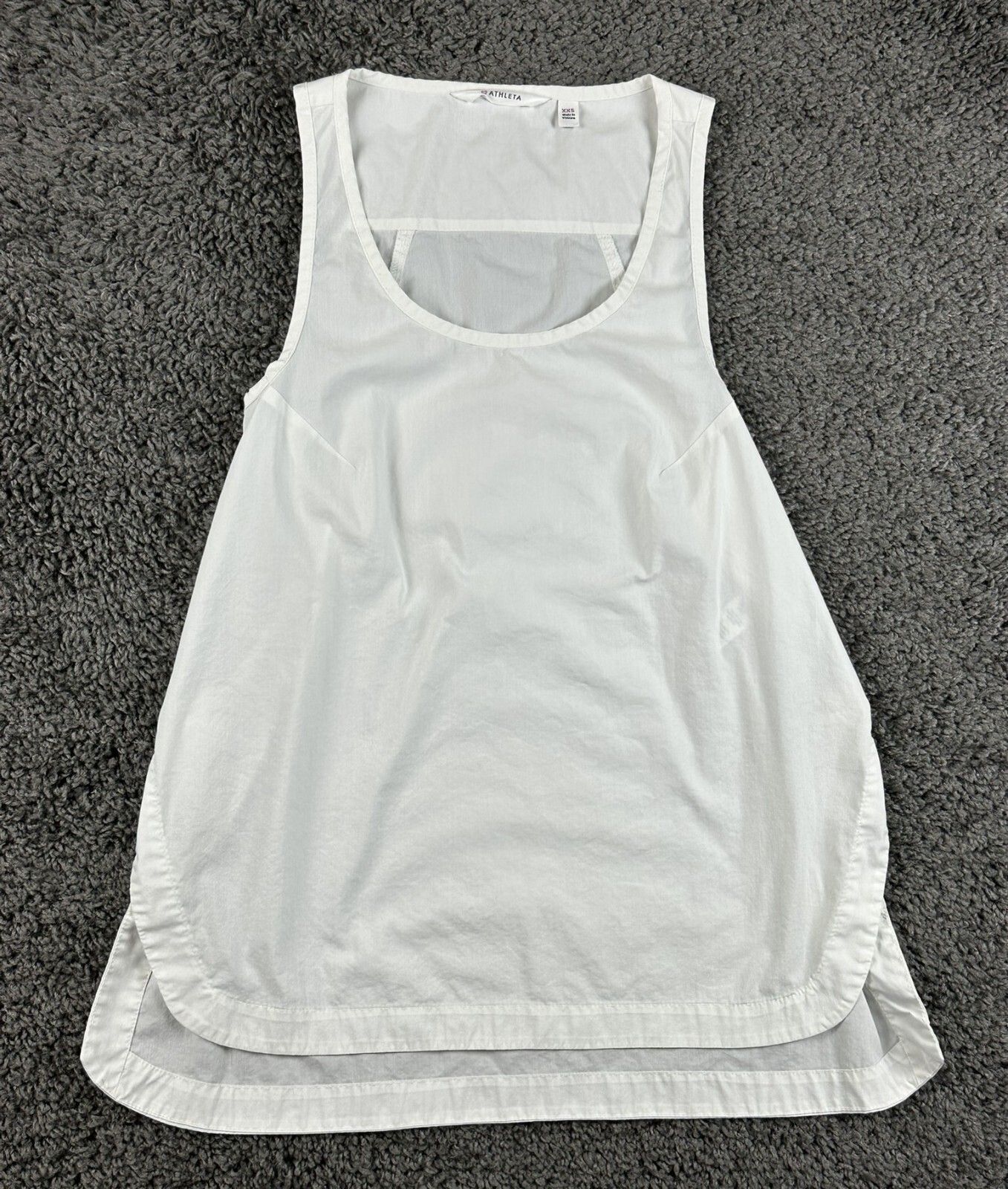 Athleta Womens XXS White Scoop Neck Tank Top Stretch Poplin Sleeveless Shirt