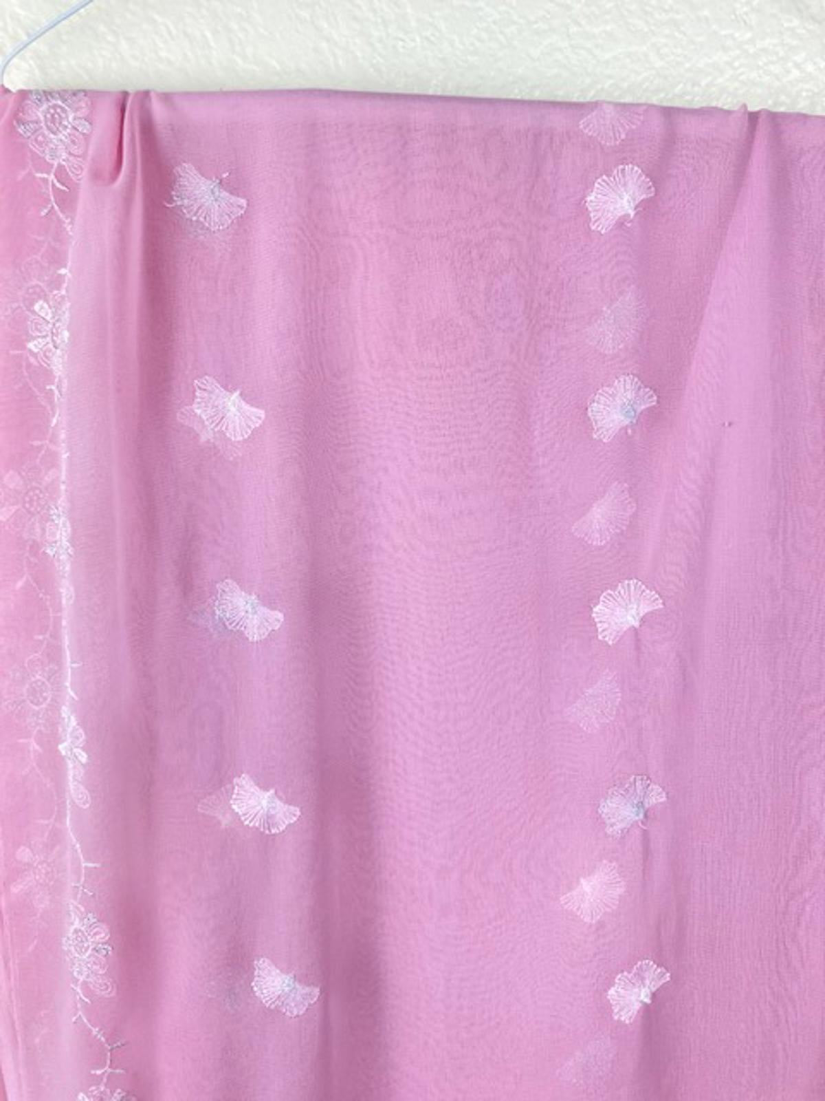 Women's Pink & White 3pc Embroidered Lined Indian Kurta, Pant & Dupatta Set Sz L