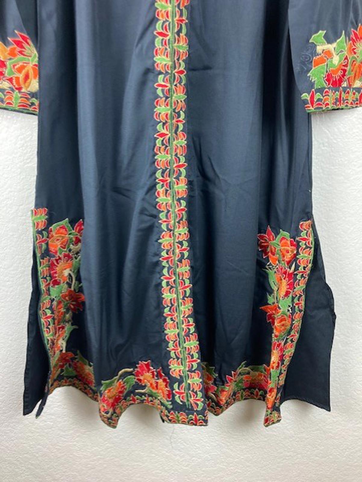 Women's Black 3pc Multicolor Embroidered Indian Kurta, Pant & Dupatta Set Sz L