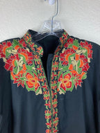 Women's Black 3pc Multicolor Embroidered Indian Kurta, Pant & Dupatta Set Sz L