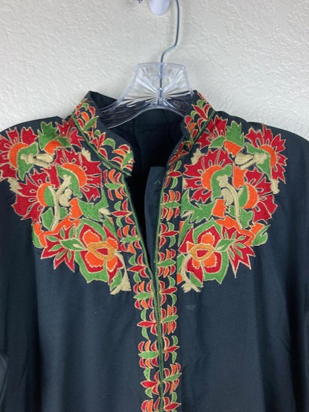 Women's Black 3pc Multicolor Embroidered Indian Kurta, Pant & Dupatta Set Sz L