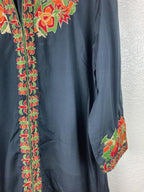 Women's Black 3pc Multicolor Embroidered Indian Kurta, Pant & Dupatta Set Sz L