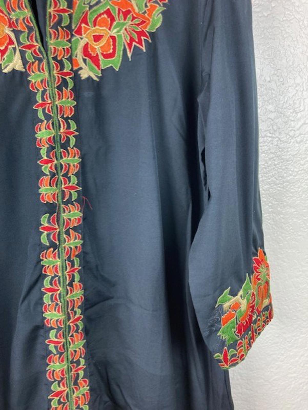 Women's Black 3pc Multicolor Embroidered Indian Kurta, Pant & Dupatta Set Sz L