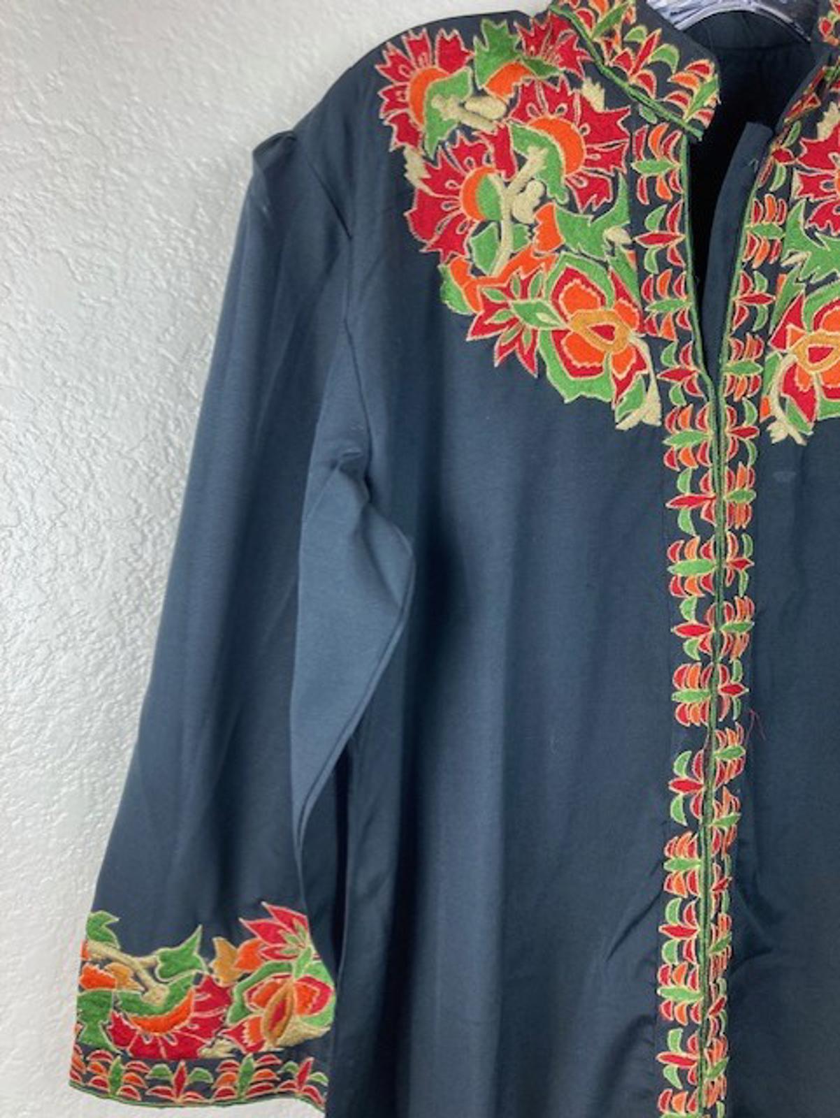 Women's Black 3pc Multicolor Embroidered Indian Kurta, Pant & Dupatta Set Sz L