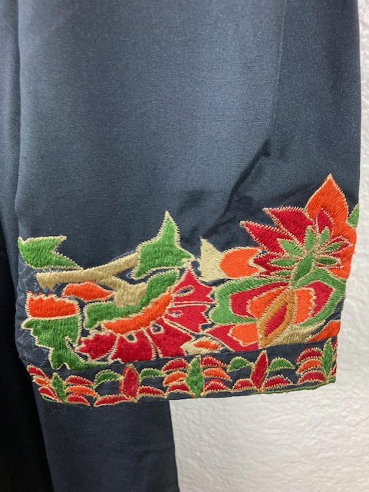 Women's Black 3pc Multicolor Embroidered Indian Kurta, Pant & Dupatta Set Sz L